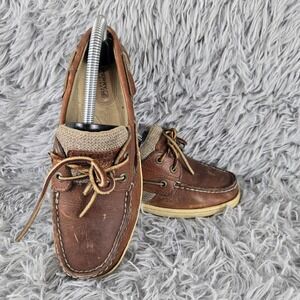 Sperry Top-Sider 927C332 Womens 7M Brown Leather 2 Eye Slip On Boat‎ Shoes